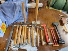 BOX FULL OF HAMMERS AND VINTAGE NAIL PULLER