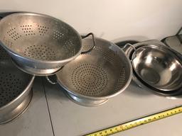 Stainless mixing bowls and aluminum colanders