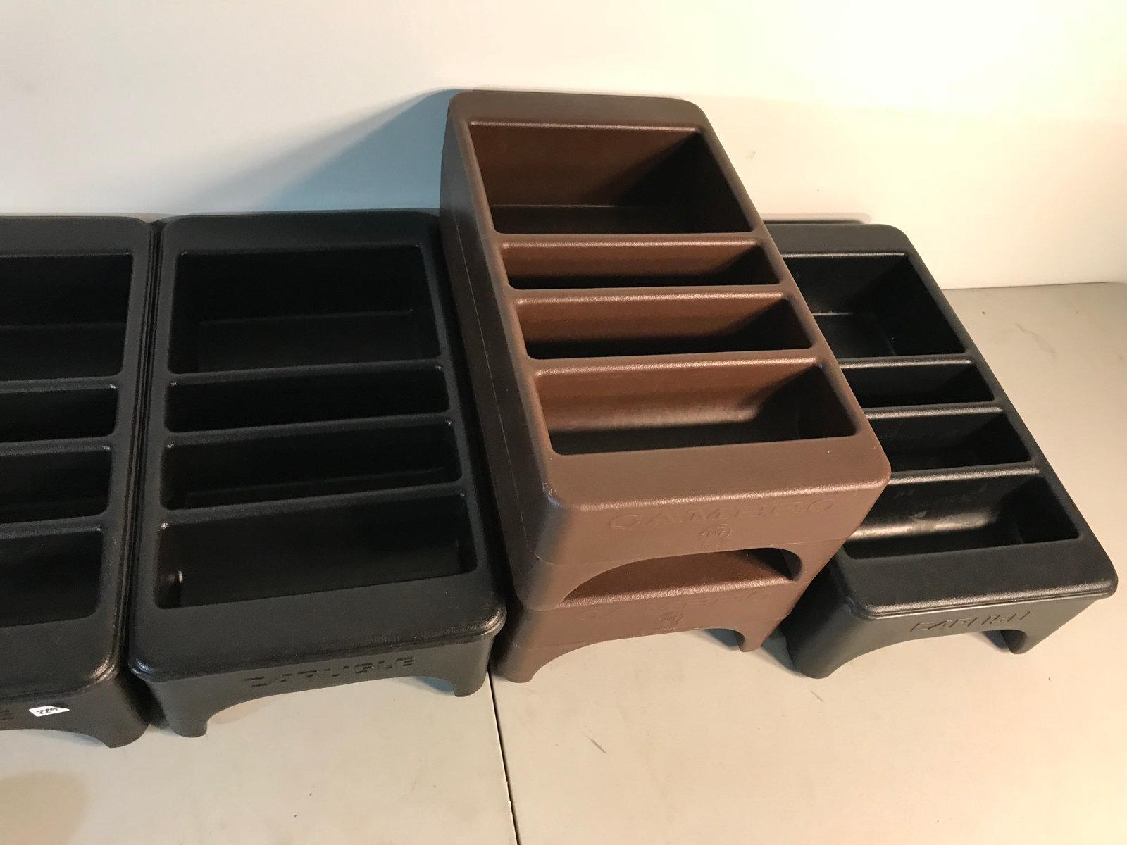 Carlisle and Cambro Flatware and napkin trays, 3 brown and 5 black