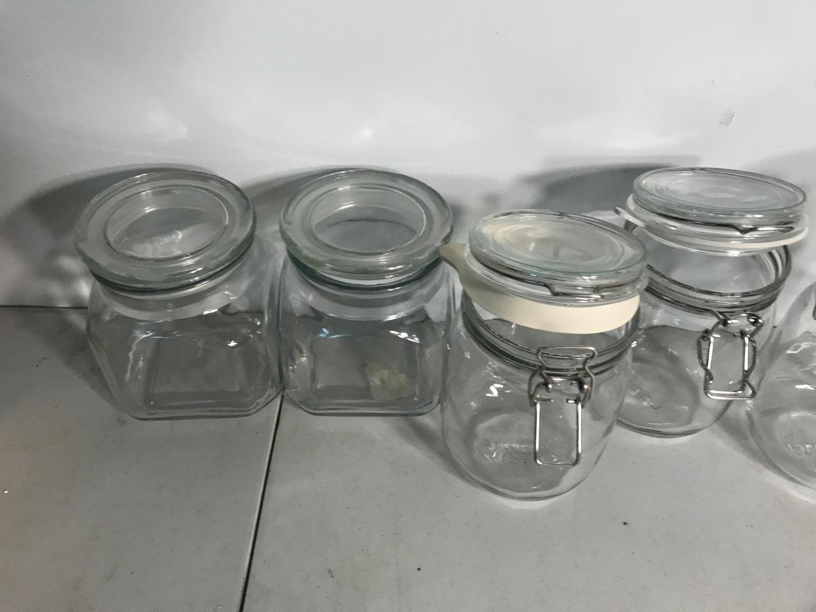 5 glass storage jars