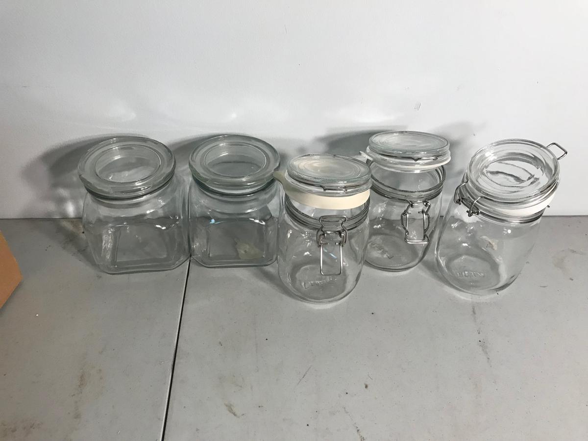 5 glass storage jars
