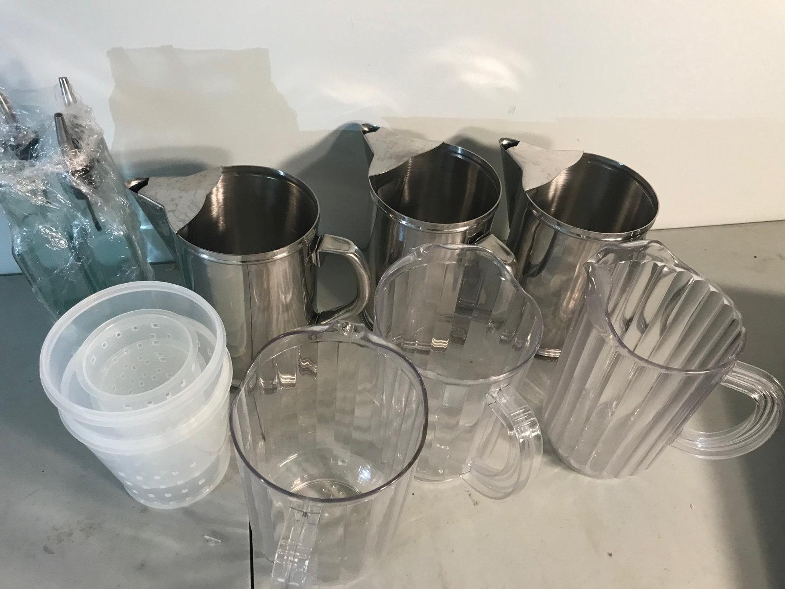 Stainless and plastic pitchers