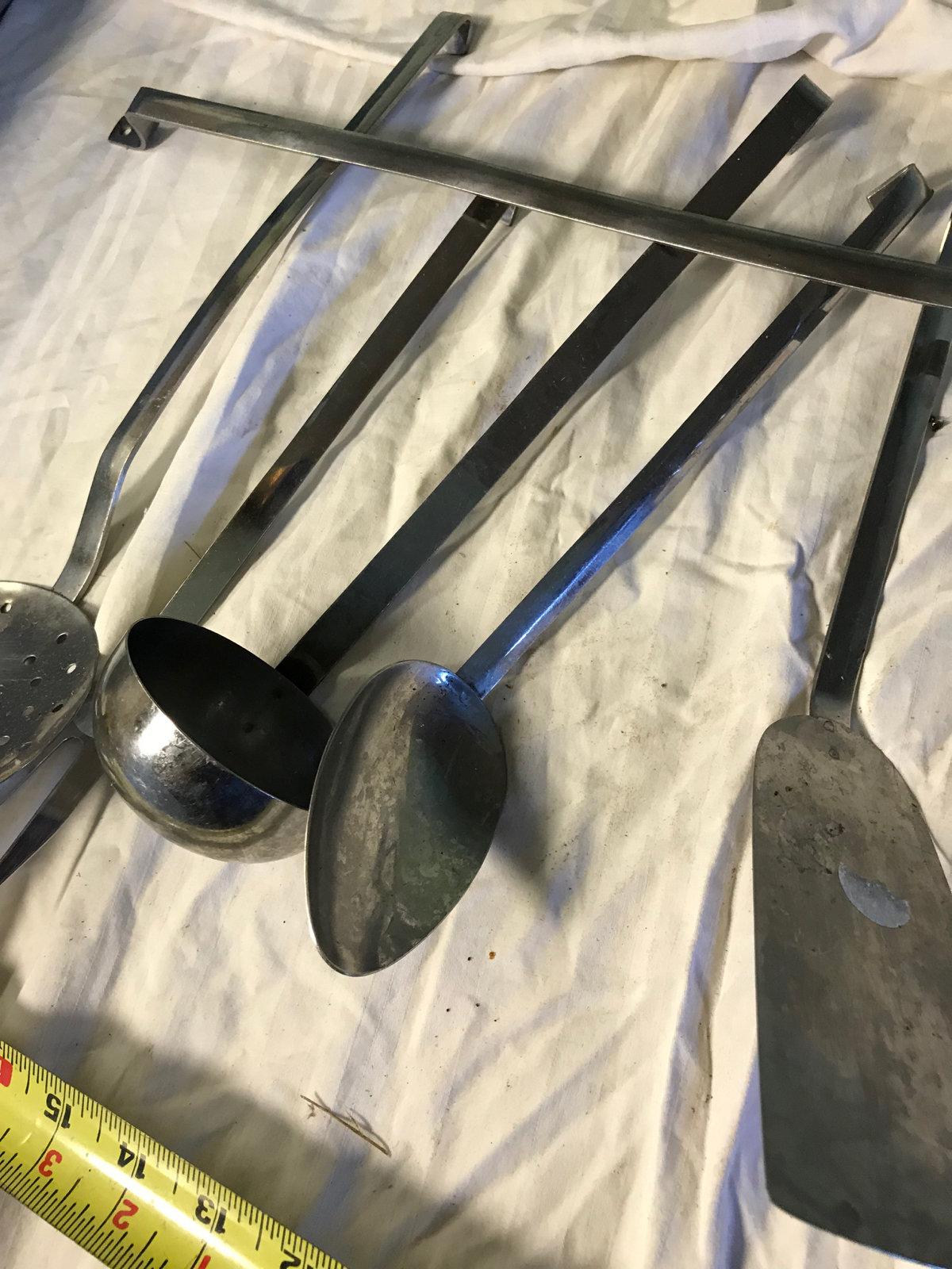 Stainless Steel utensil set, with wall hung rack
