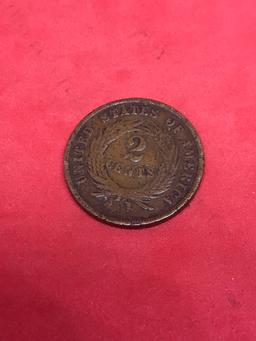 1864 2 Cent Piece Civil War era, circulated