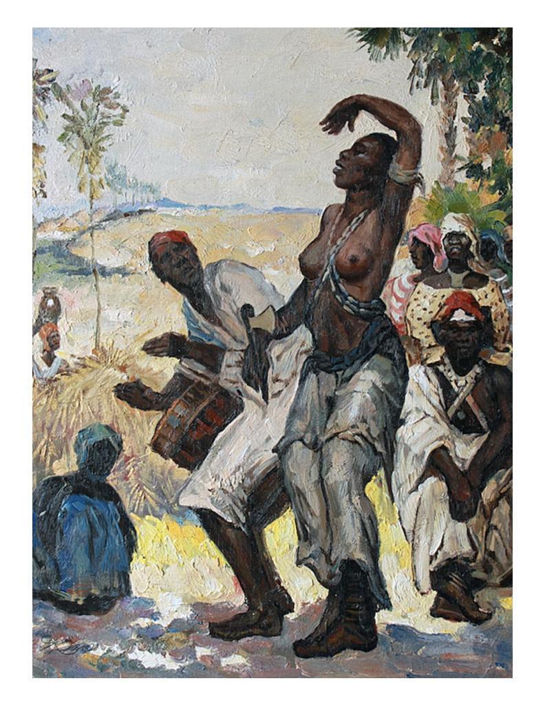 20thc Impressionism, African Dance Oil Painting