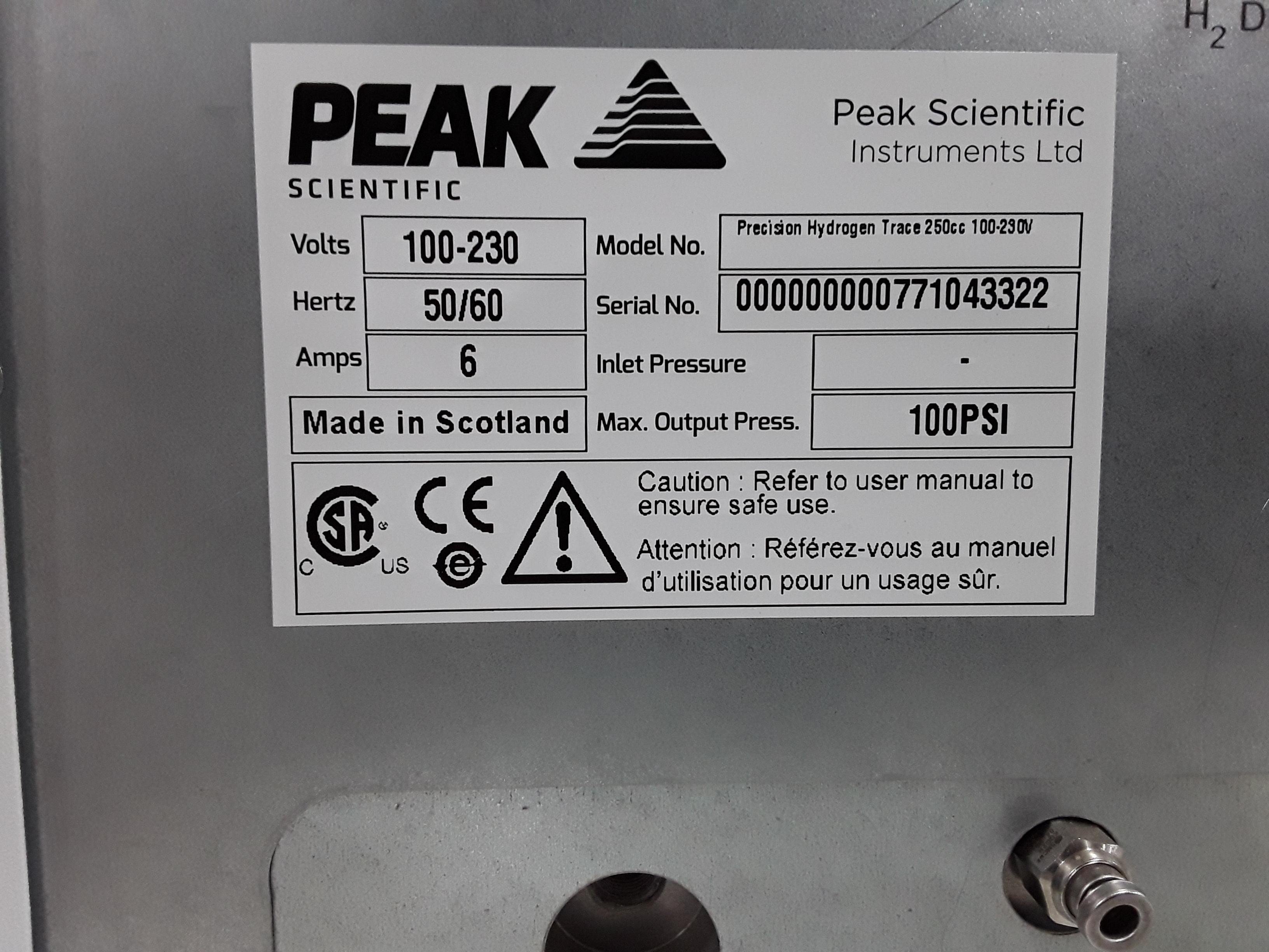 Peak Scientific Precision Hydrogen Trace 250cc Hydrogen Gas Generator - 370739