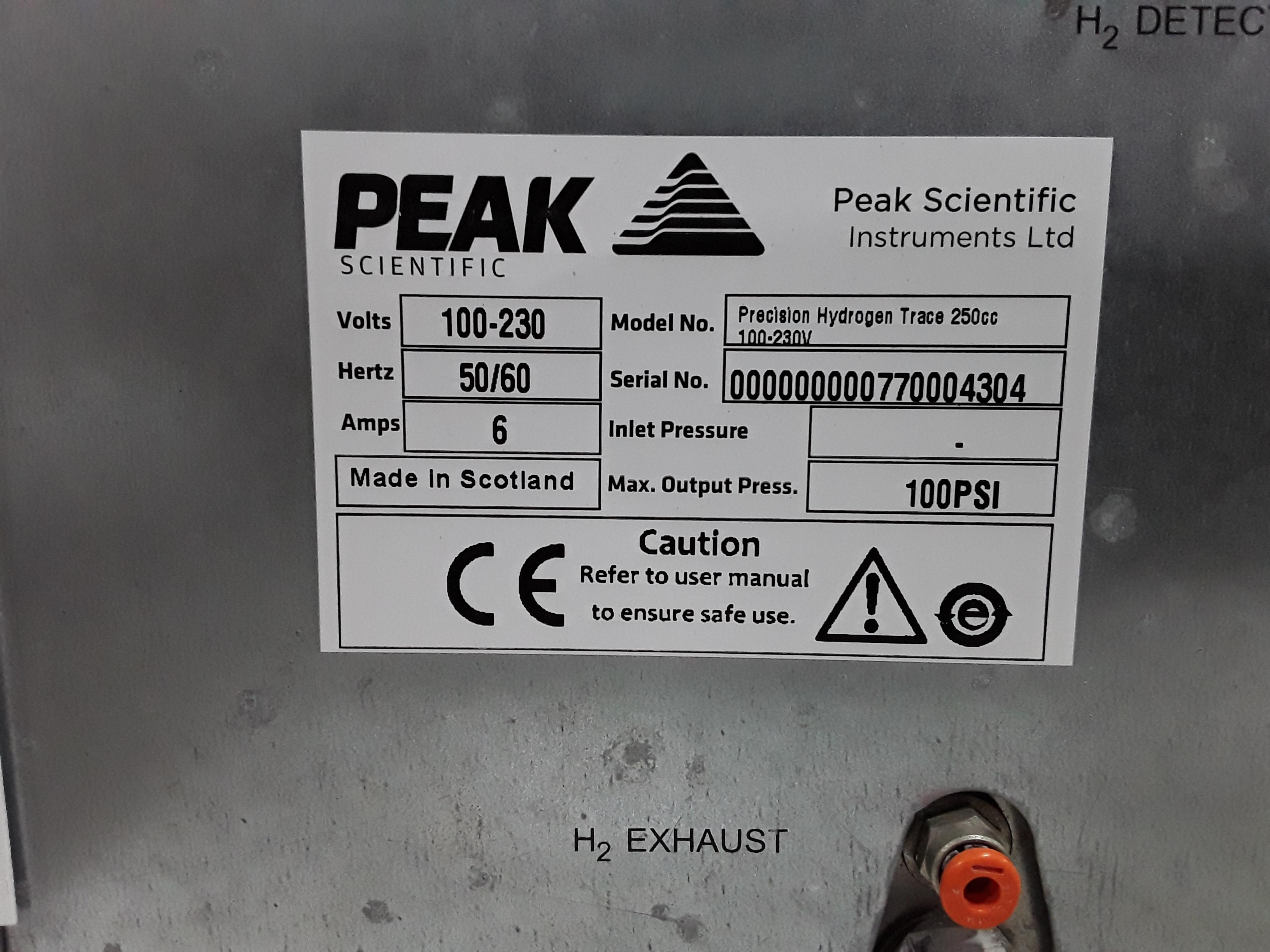 Peak Scientific Precision Hydrogen Trace 250cc Hydrogen Gas Generator - 370731
