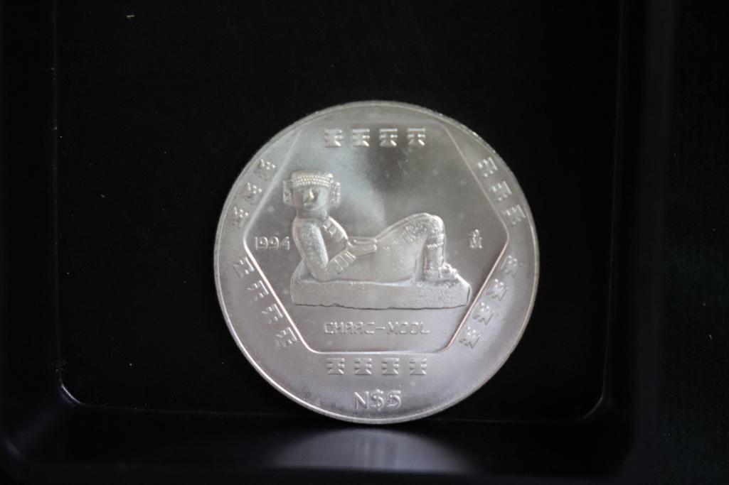 1994 Mexico Mayan CHAAC MOLO 5 Peso 1 oz. Silver