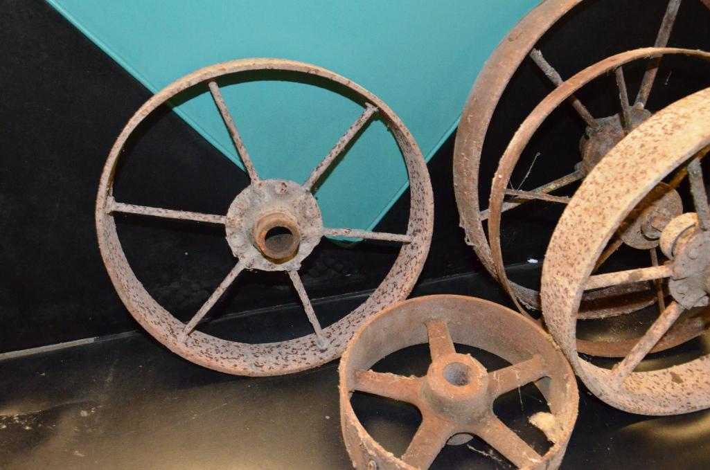 Quantity of Antique Steel Wheels in Various Sizes