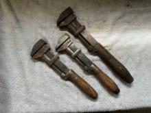 (3) antique adjustable wrenches