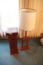 Wooden Toilet Paper Holder & Table Lamp