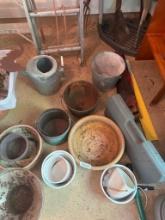 LARGE QUANTITY OF OUTDOOR POTS, WATERING CANS ETC