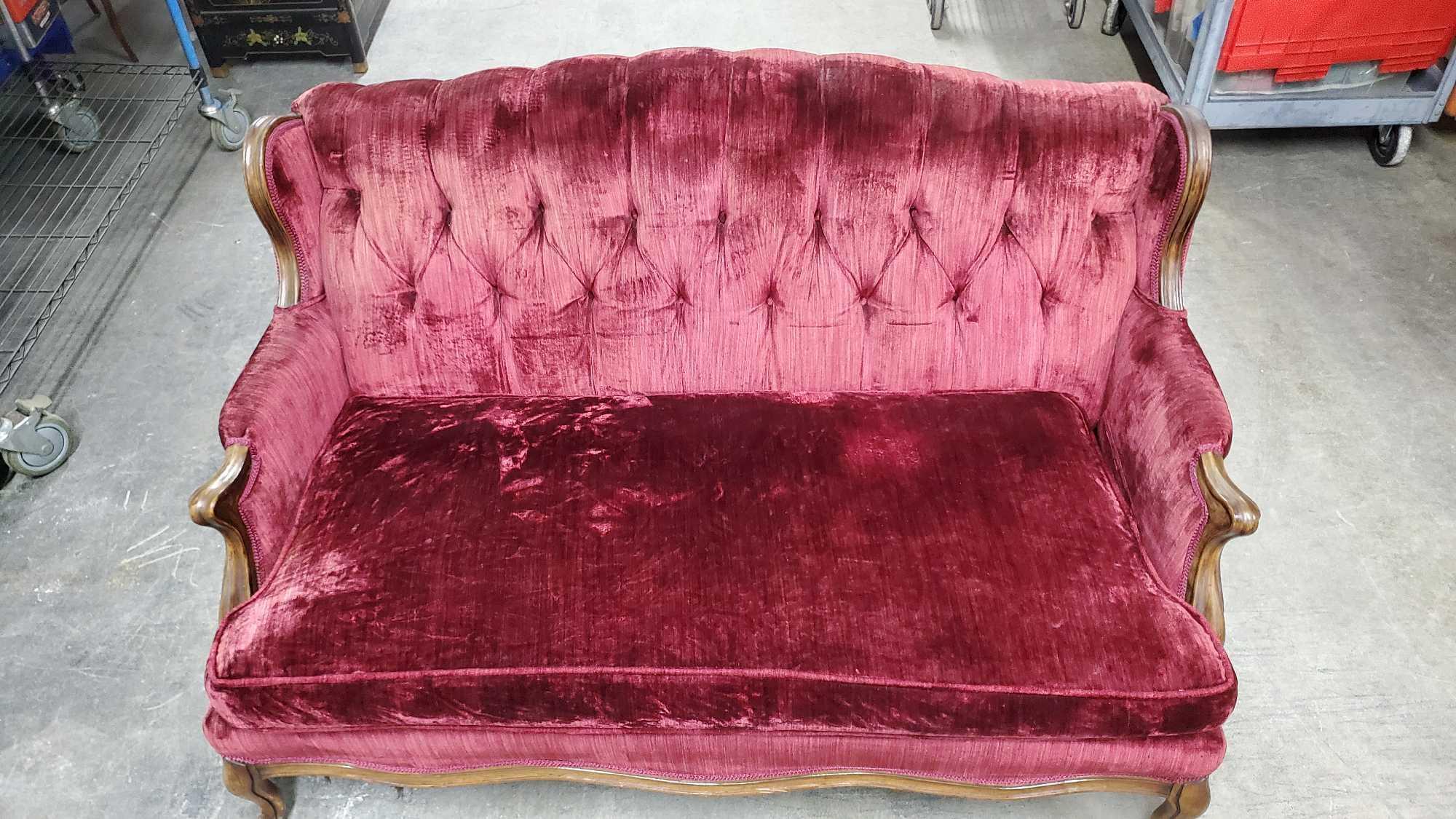 Red Velvet Victorian Sofa and matching love seat