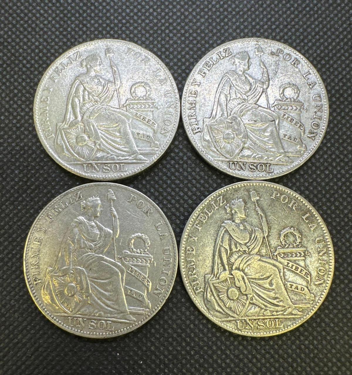 4x 1934 Peru Un Sol 50% Silver Coins 3.50 Oz