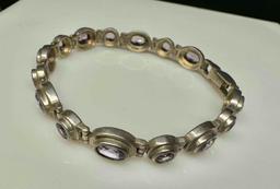 925 Sterling Silver Amethyst Bracelet 14.6g Total