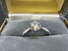 Silver Moissanite Diamond Ring With GRA Certificate 2.36 Grams Size 7