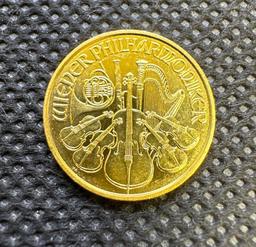 1/10 Troy Oz 999.9 Fine Gold Philharmonic Gold Bullion Coin 3.12 Grams