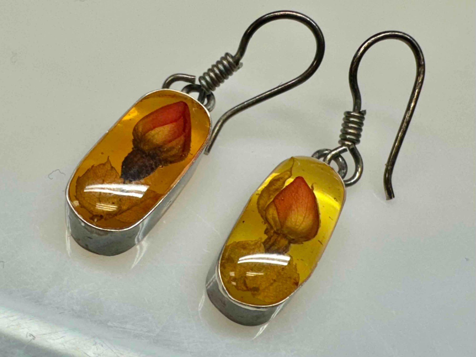 Unique 925 Sterling Silver Amber Earrings 3.3g