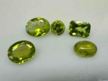 Lot of 5 Assorted Peridot Gemstones 6.8ct Total