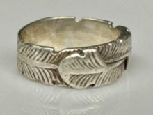 925 Sterling Silver Native American Feather Ring Size 7 4.8g