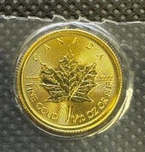 1/10 Troy Oz 999.9 Fine Gold Canadian Maple Leaf Gold Bullion Coin 3.31 Grams