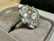 S925 Sterling Silver Flower Moissanite Diamond Ring