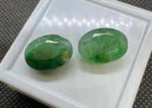2x Green Oval Cut Emerald gemstones 11.00 Ct
