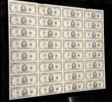 Uncut Sheet Of 32 $5 Bank Notes Series 1995 $160 Face Value