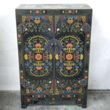 CHINOISERIE BLACK LACQUER PAINTED SIDE CABINET