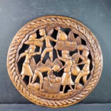 Vintage Wood Carving Decorative Plaque Haiti ABNER carved in back