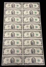 Uncut Sheet of 2 Dollar Bills 16 Count Series 2009 $32 Face Value