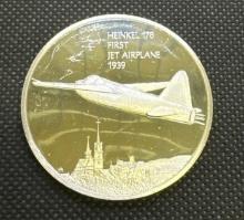 History Of Flight Henkel 178 1st Jet Airplane 1939 Sterling Silver Coin