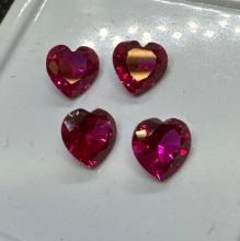 4x Red Heart Cut Ruby Gemstones 3.75Ct