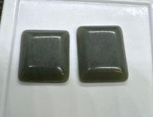 Pair Of Gray Green Jade Cabochon Gemstones 11.35 Ct