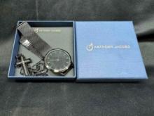 Anthony Jacobs Our Father Lords Prayer Wrist Watch and Cross Necklace