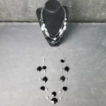 2 stranded black/silver tone necklaces