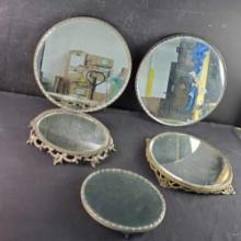 Lot of 5 vintage victorian vanity plateau mirrors