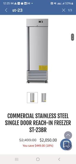 COMMERCIAL STAINLESS STEEL SINGLE DOOR REACH-IN FREEZER ST-23BR NIB done