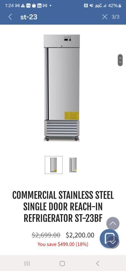 COMMERCIAL STAINLESS STEEL SINGLE DOOR REACH-IN REFRIGERATOR ST-23BF NIB done