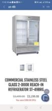 COMMERCIAL STAINLESS STEEL GLASS 2-DOOR REACH-IN REFRIGERATOR ST-49BRG NIB