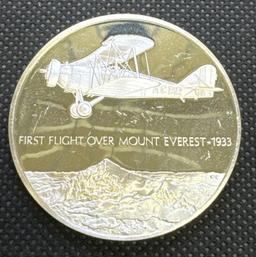 History Of Flight 1st Flight Over Mount Everest 1933 Sterling Silver Coin 1.32 Oz