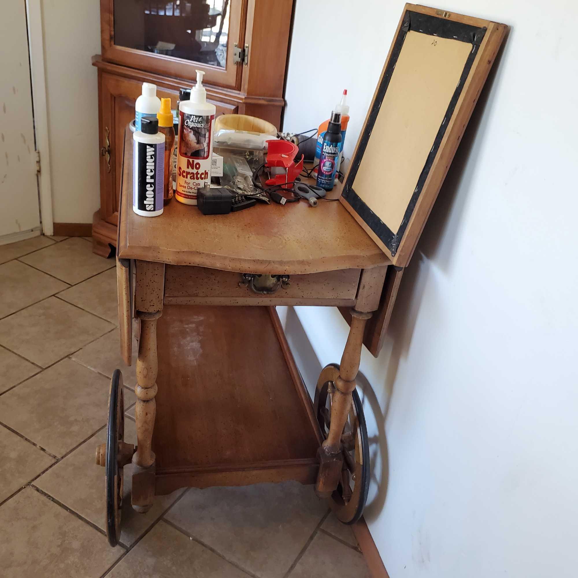 Kitchen Hutch/display vintage wooden tea cart both with contents @ Farm