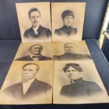 Lot of 6 large black and white portraitsate 1800s