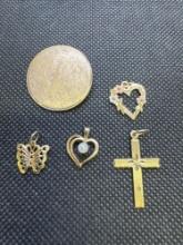 14kt Gold Pendant and Pin lot Hearts Cross Butterfly 10.52 Grams