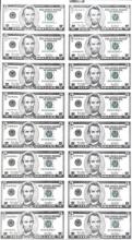 Uncut Sheet of 16 Five Dollar Bills banknotes $5 Face Value $80