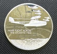 History of Flight Mass Flight Across The Atlantic 1933 Sterling Silver Coin 1.34 Oz