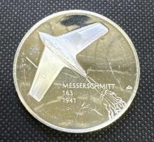 History Of Flight Messerschmitt 163 1941 Sterling Silver Coin 1.31 Oz