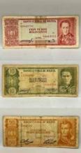 3 1962 Banco Central De Bolivia Banknotes from Bolivia Currency