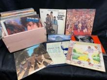 Crate of Approximately 50 Vintage Vinyl Records Beatles, Rollimg Stones, Elton John, Elvis more