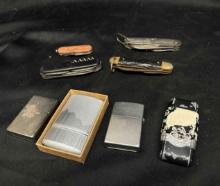 Assorted Pocket Knives and Lighters.